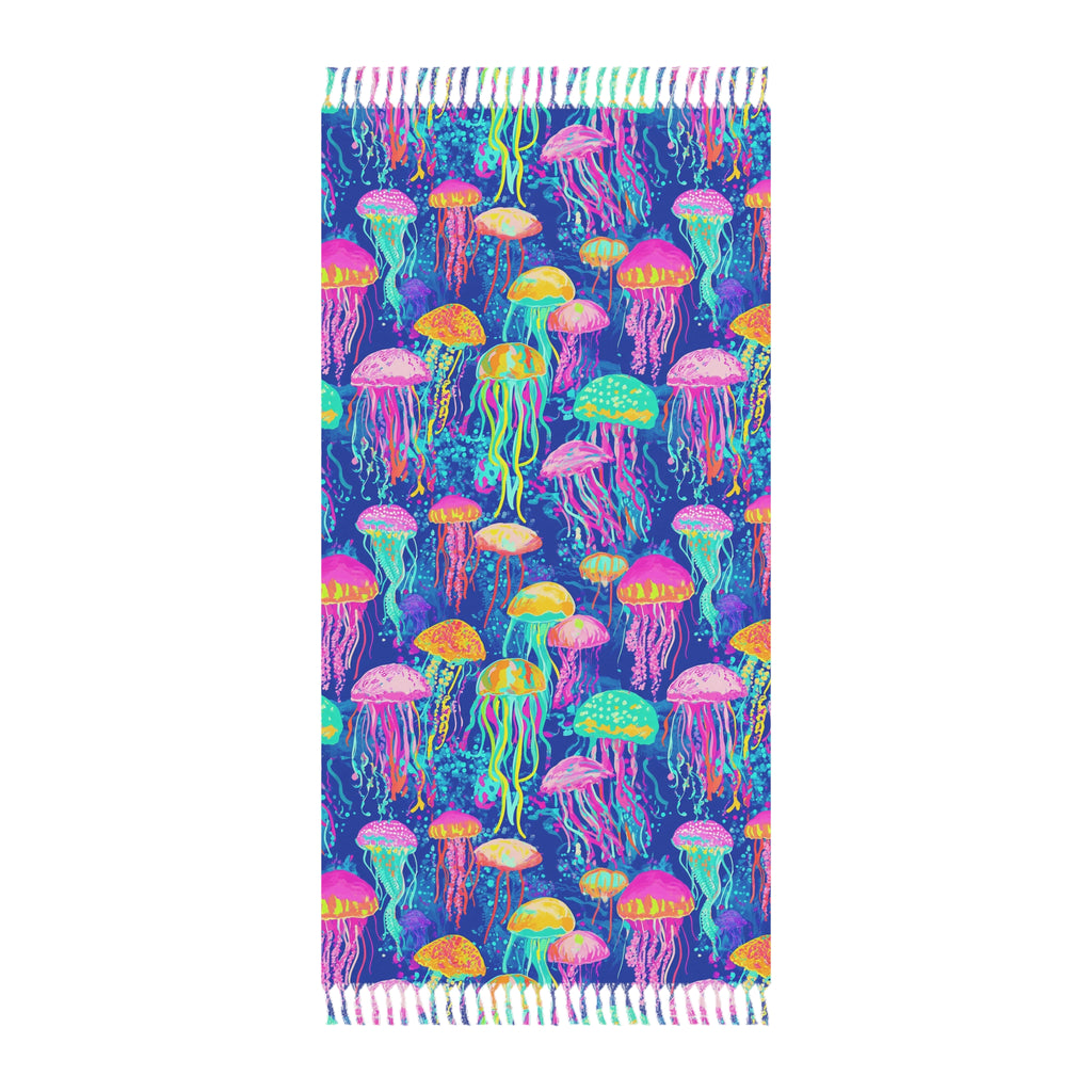 Boho Jellyfish Beach Towel — Colorful Neon Ocean Fringe Towel