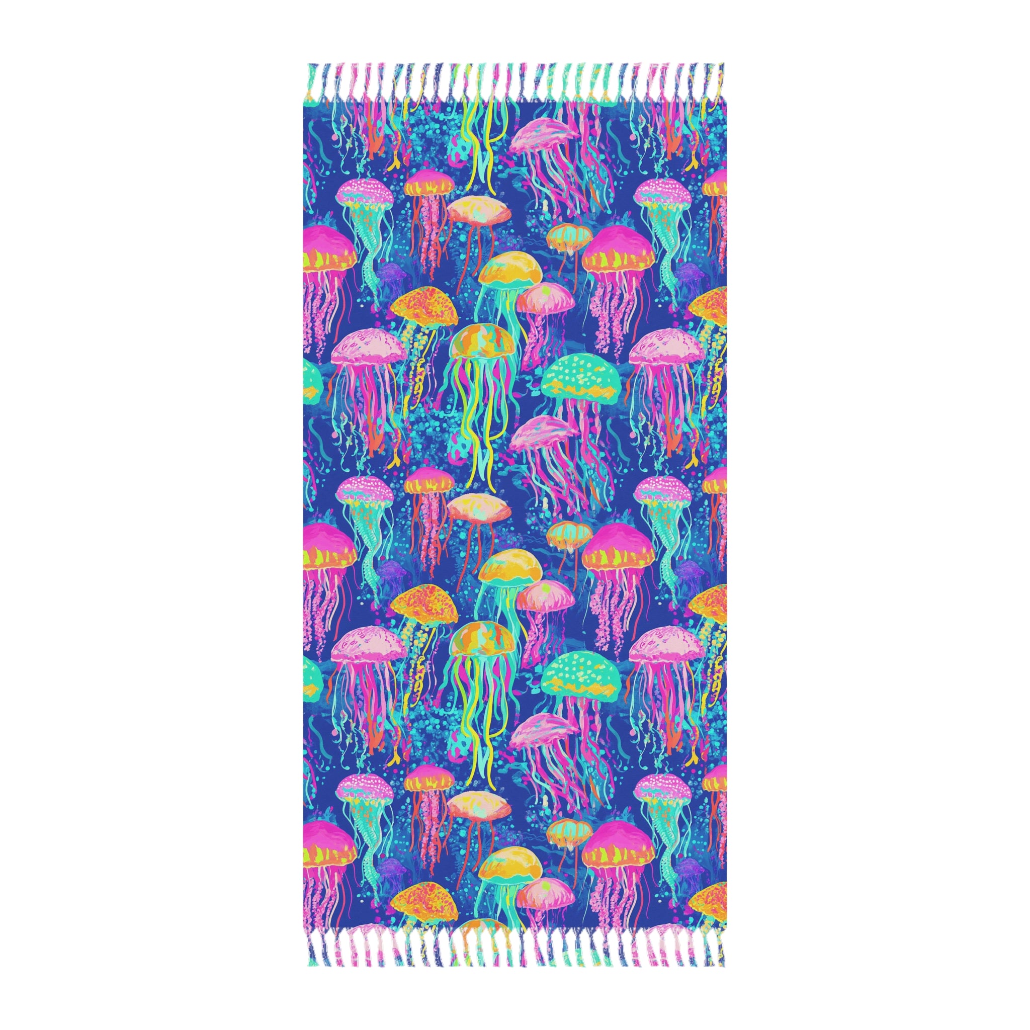 Boho Jellyfish Beach Towel — Colorful Neon Ocean Fringe Towel