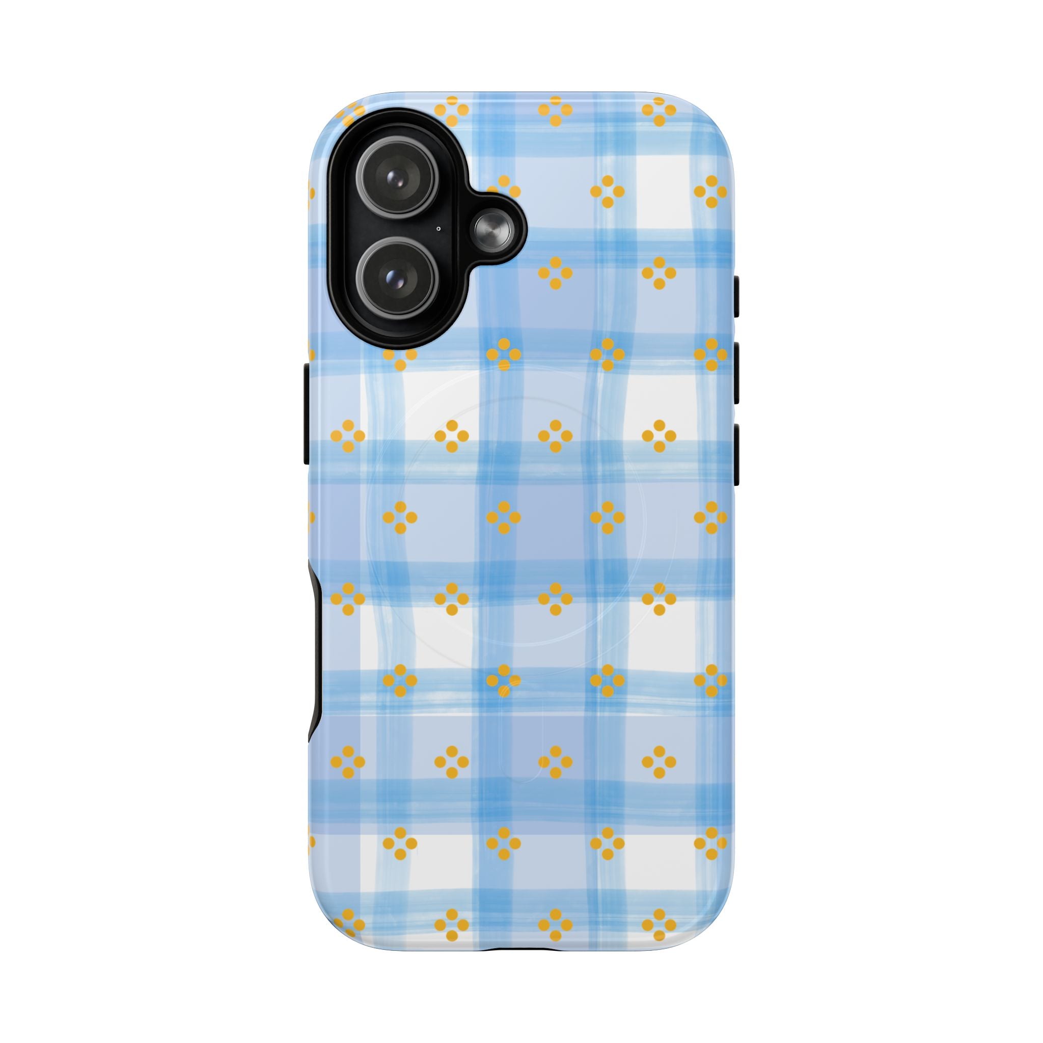 Blue Gingham Floral Phone Case — Tough Magnetic Protective Case