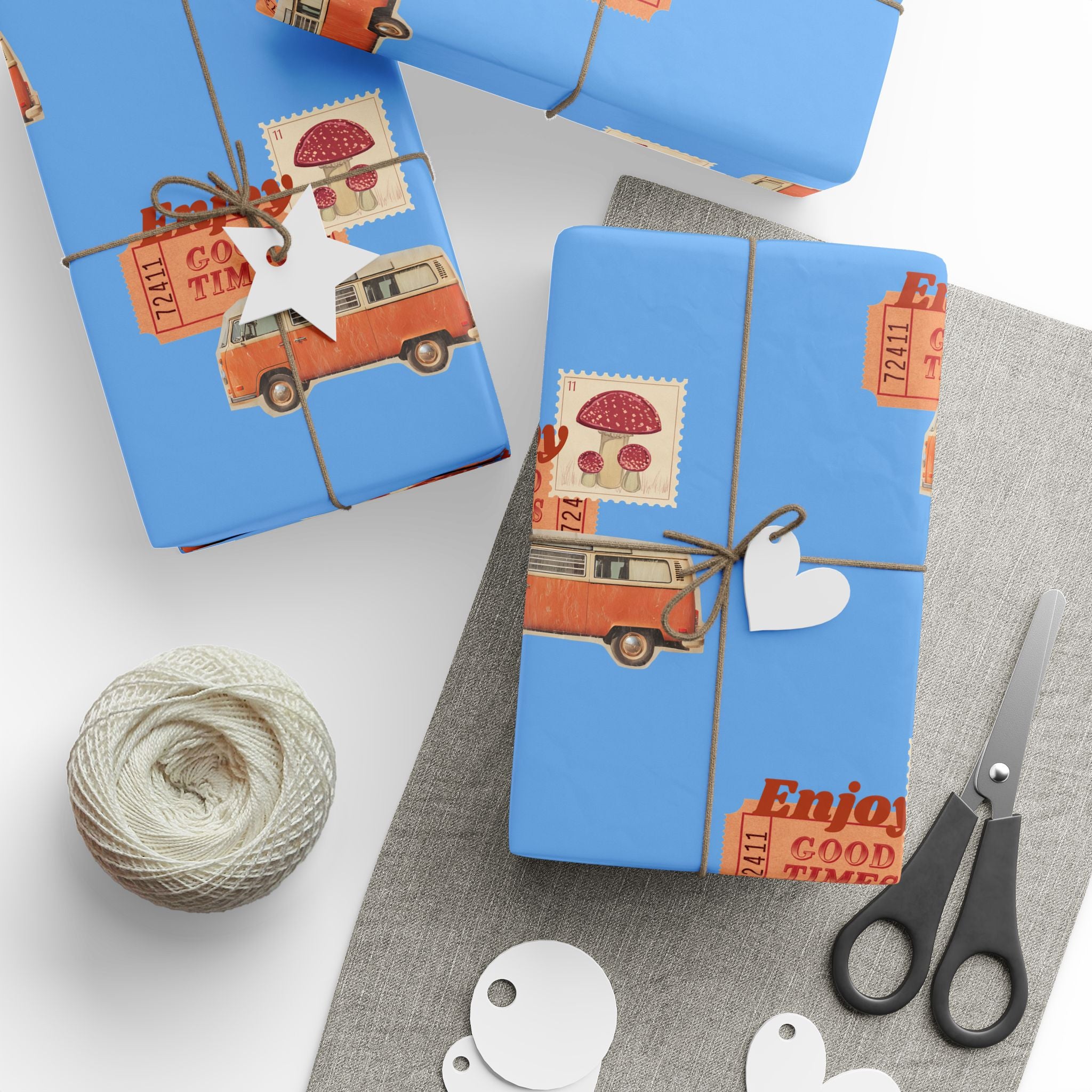Wrapping Paper — Retro Ice Cream Truck Pattern ("Enjoy Ice Cream")