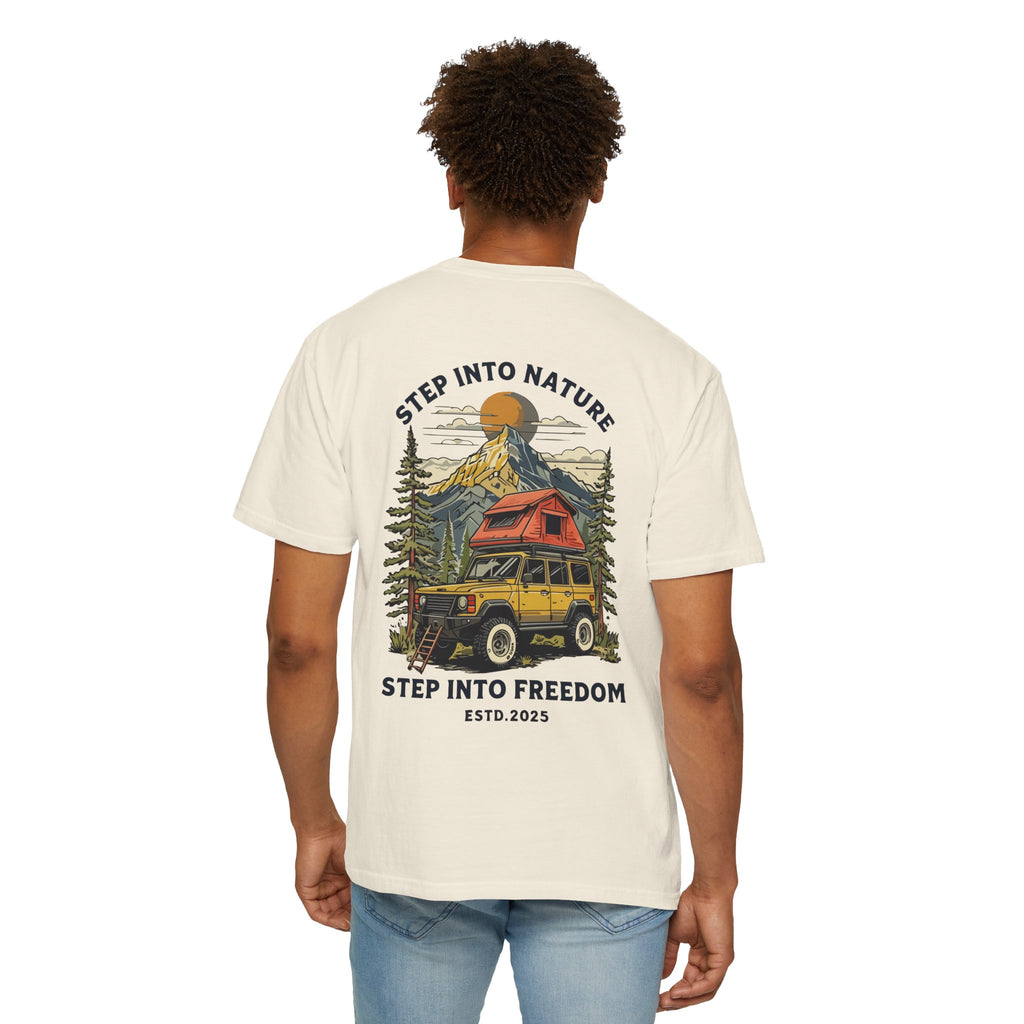 Adventure Tee — "Step Into Nature / Step Into Freedom" Graphic T-Shirt