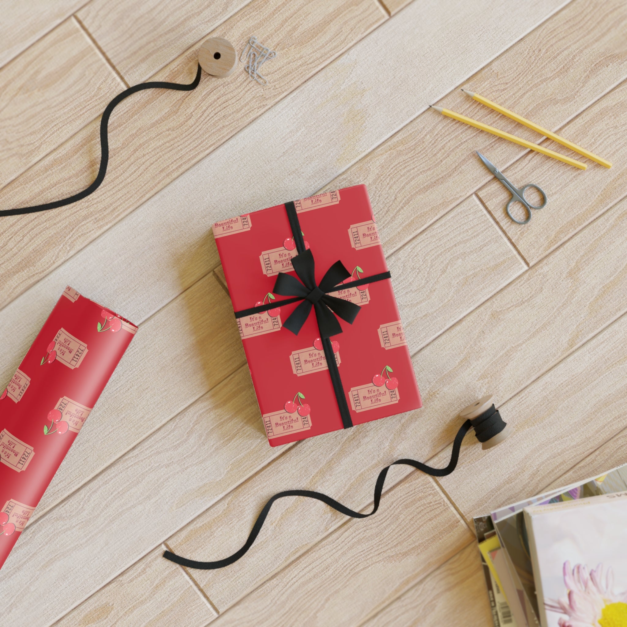 Christmas Gift Wrap Roll — Red "To/From" Holiday Wrapping Paper