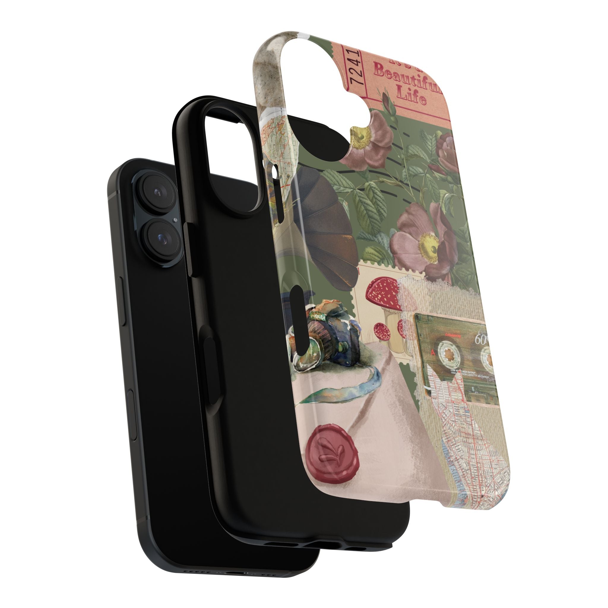Vintage Floral Collage Phone Case — 'Beautiful Life' Retro Garden Design