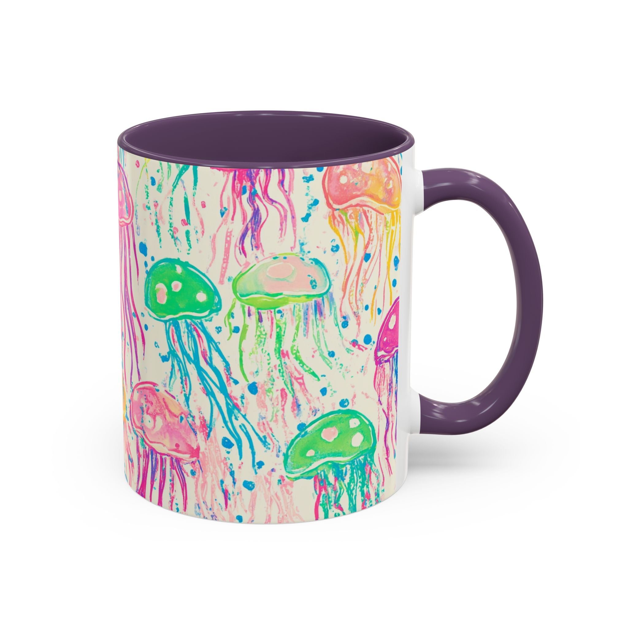 Jellyfish Watercolor Accent Coffee Mug (11/15oz) — Colorful Ocean Art