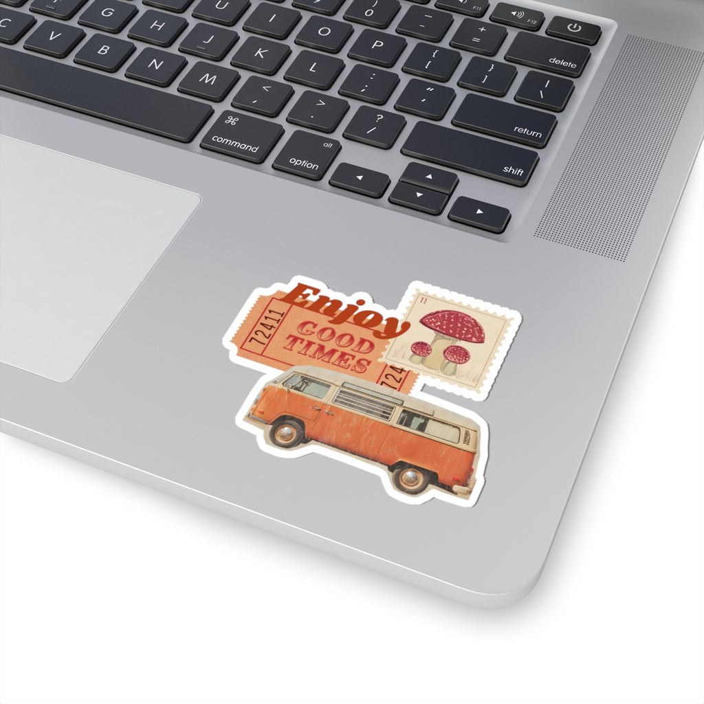 Retro Van Stickers - 'Enjoy Good Times' Mushroom & Ticket Kiss-Cut Sticker Pack