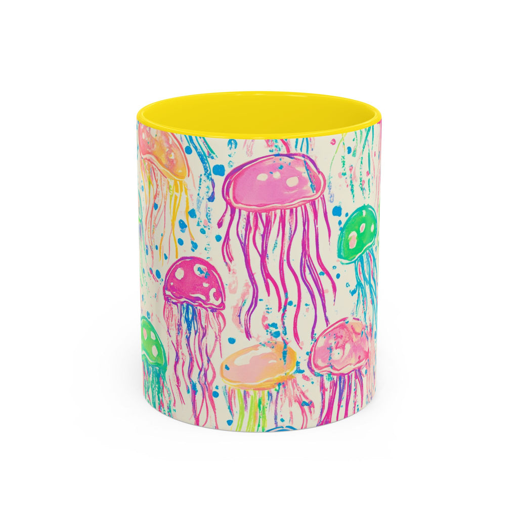 Colorful Jellyfish Accent Coffee Mug — Pink Interior Ocean Art 11/15oz
