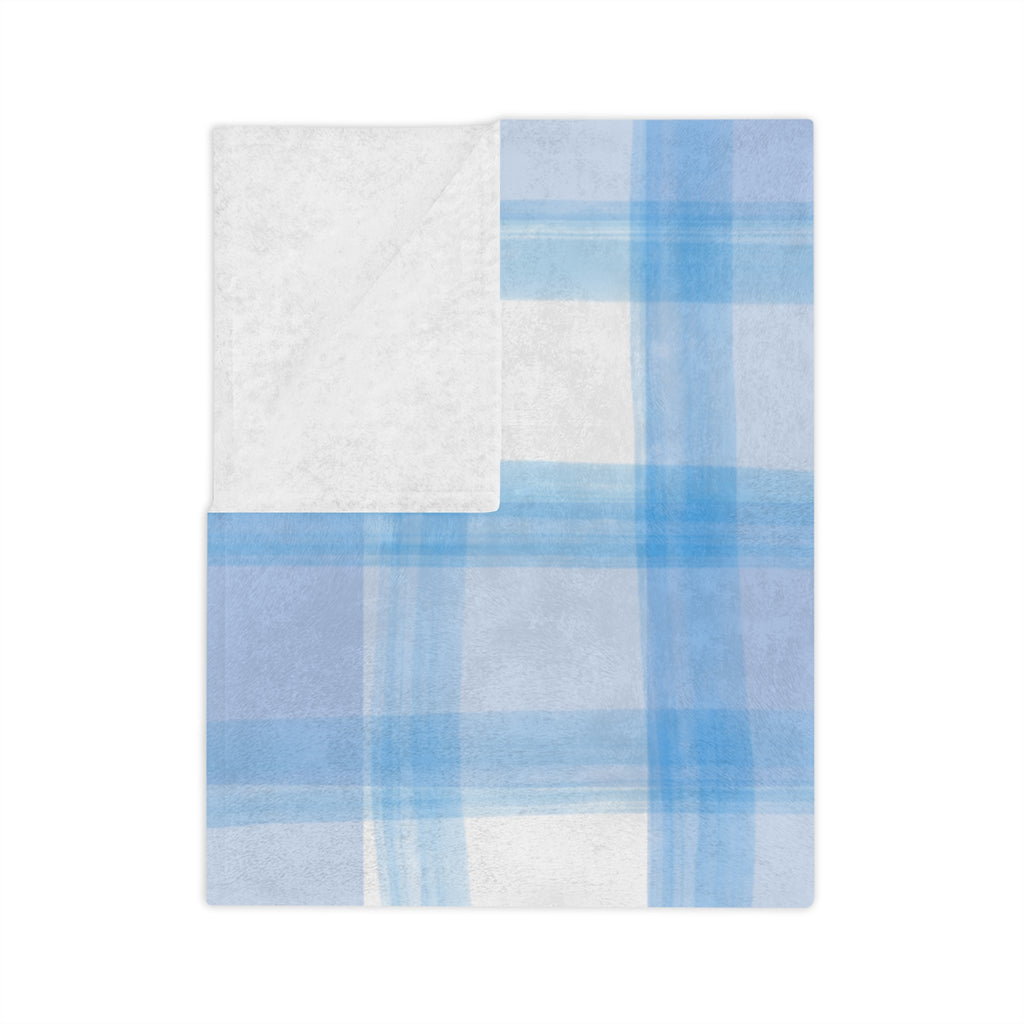 Blue Plaid Velveteen Microfiber Blanket — Cozy Lightweight Throw for Home & Travel