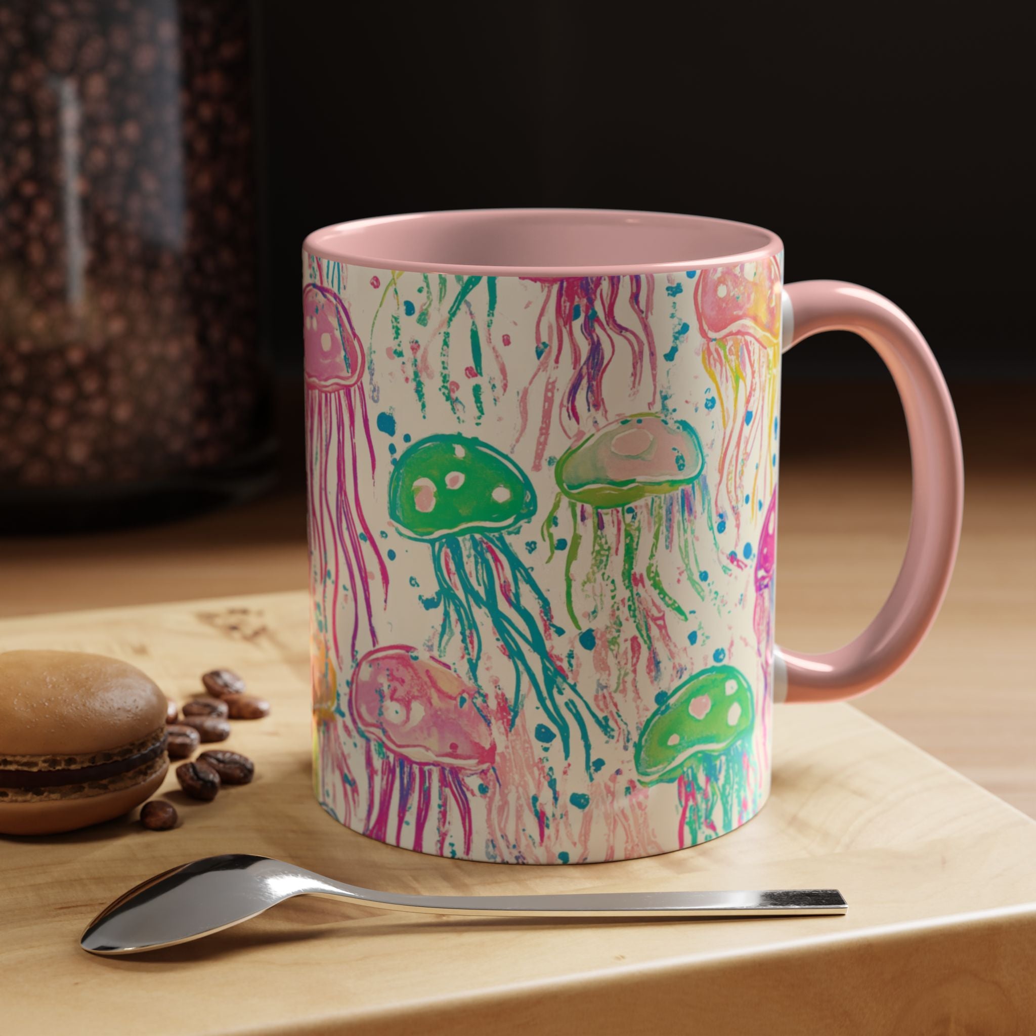 Colorful Jellyfish Accent Coffee Mug — Pink Interior Ocean Art 11/15oz