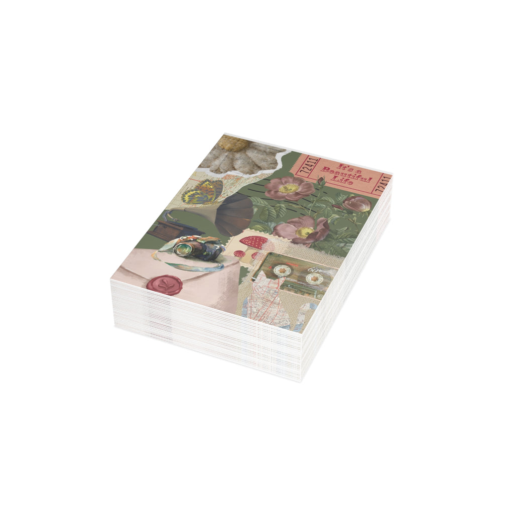 Greeting Card — Vintage Floral Collage with 'It's a Beautiful Life' & KISS