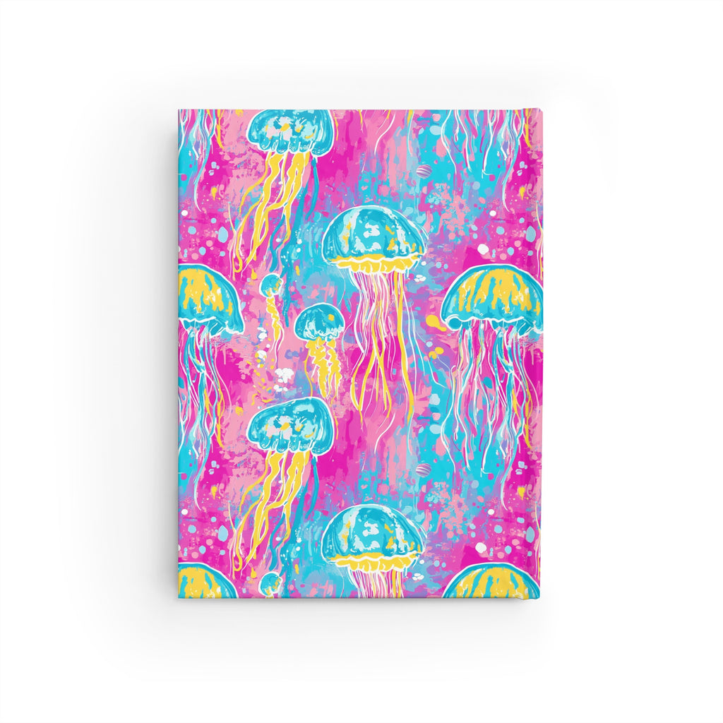 Jellyfish Dream Journal — Ruled Lined Notebook with Vibrant Neon Ocean Art