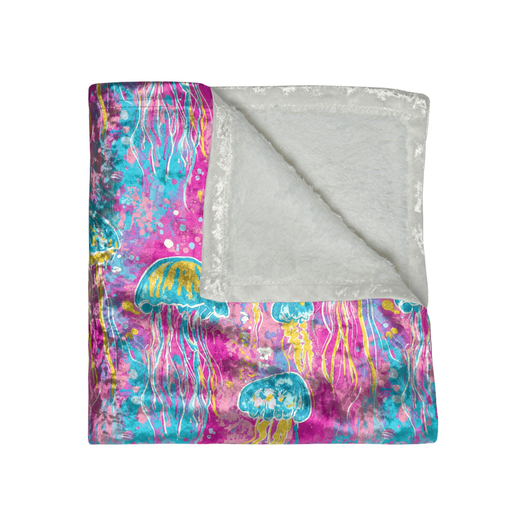 Crushed Velvet Blanket — Vibrant Jellyfish Ocean Throw Blanket