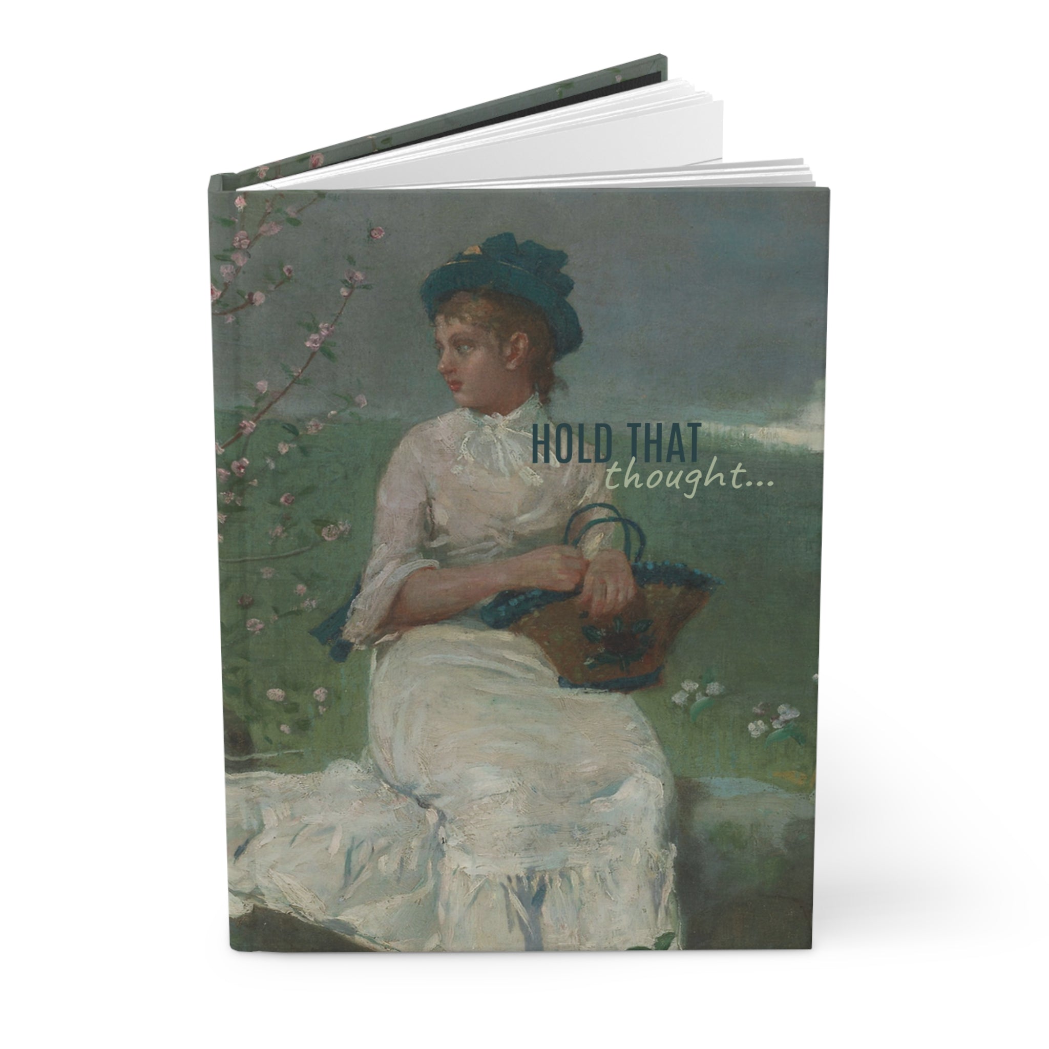 Hardcover Journal — "Hold That Thought" Vintage Woman Floral Notebook