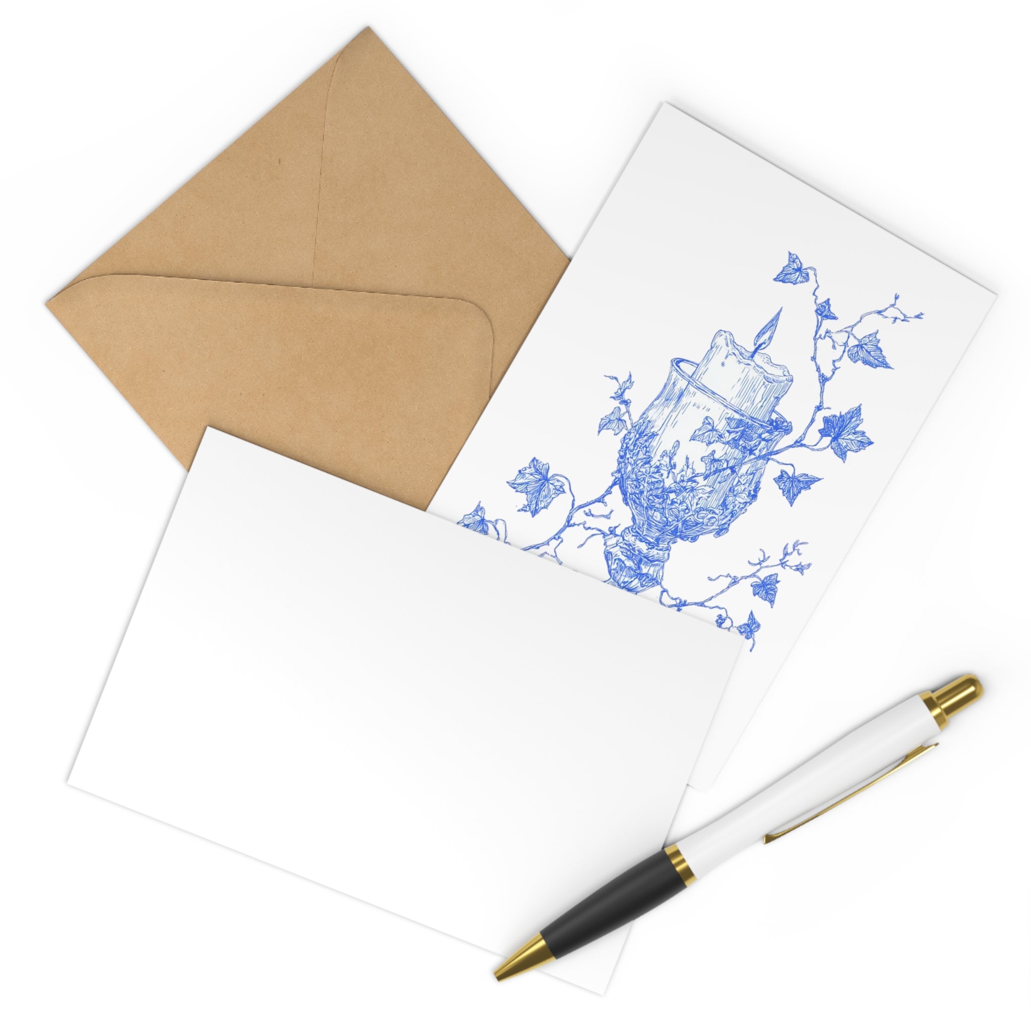 Vintage Blue Candle & Ivy Postcard Set — 7 Decorative Stationery Cards