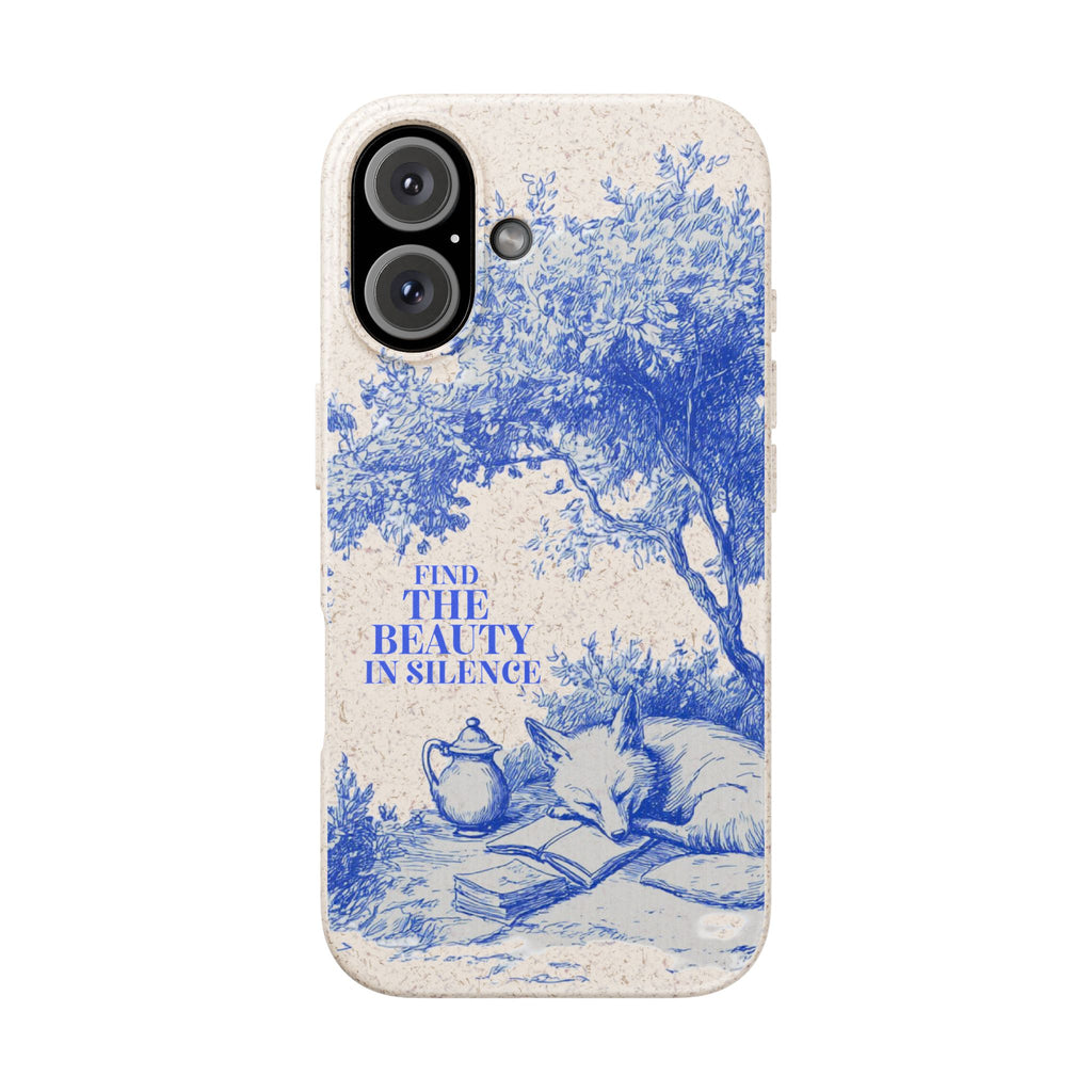 Biodegradable Phone Case — "Find the Beauty in Silence" Blue Fox Illustration