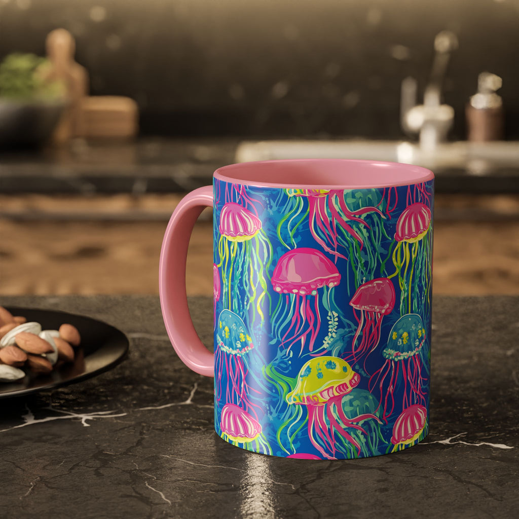 Colorful Jellyfish Ceramic Mug (11oz & 15oz) – Neon Ocean Art Coffee Cup