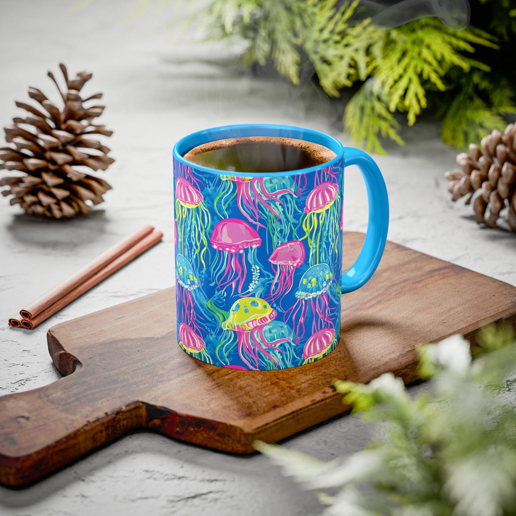 Colorful Jellyfish Ceramic Mug (11oz & 15oz) – Neon Ocean Art Coffee Cup