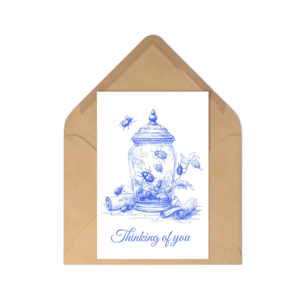 Thinking of You Postcard Set — Blue Botanical Jar Illustration (7 pcs)