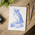 Blue Owl & Stacked Books Softcover Journal — Vintage Nature Sketch Notebook