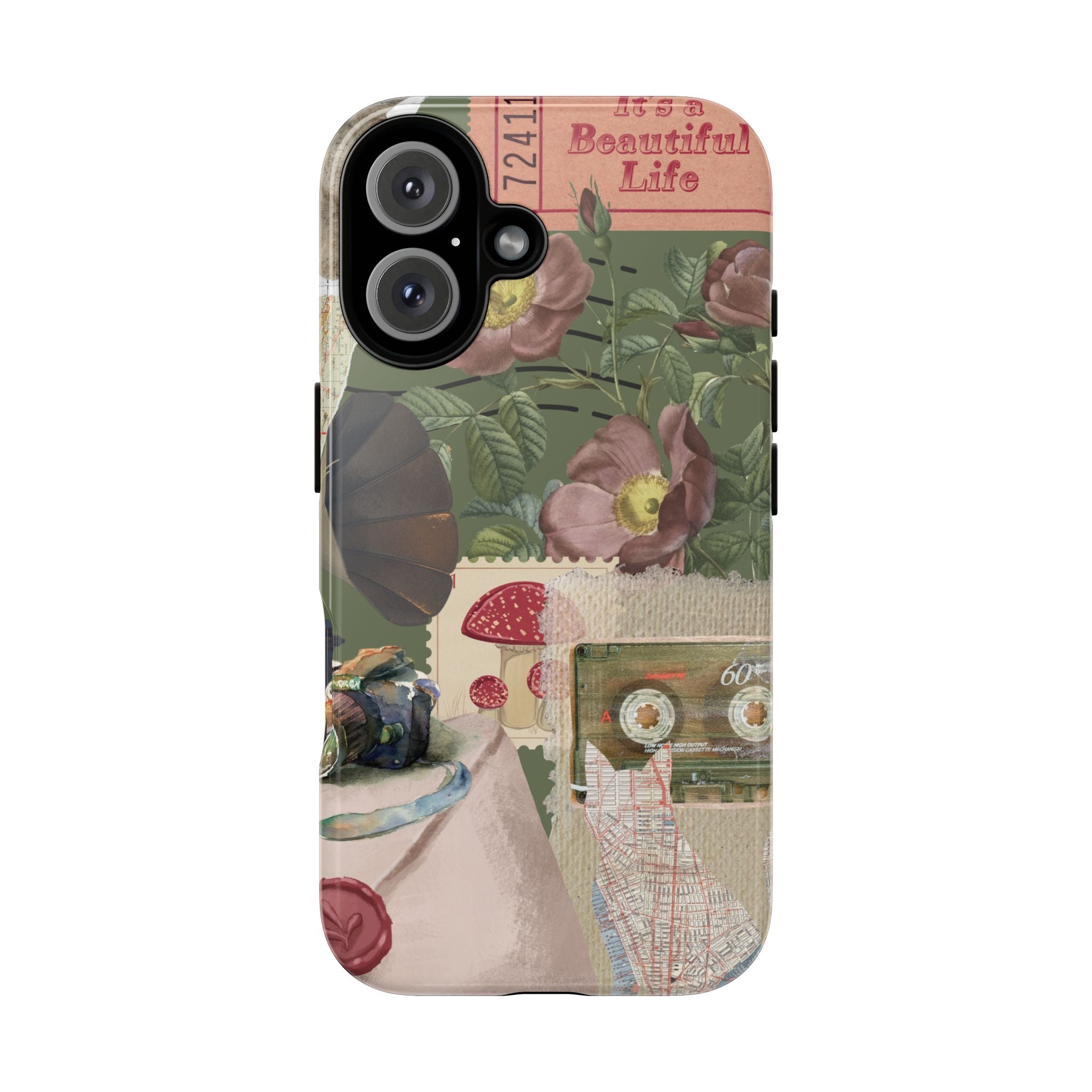 Vintage Botanical Phone Case — "It's a Beautiful Life" Floral Tough Case