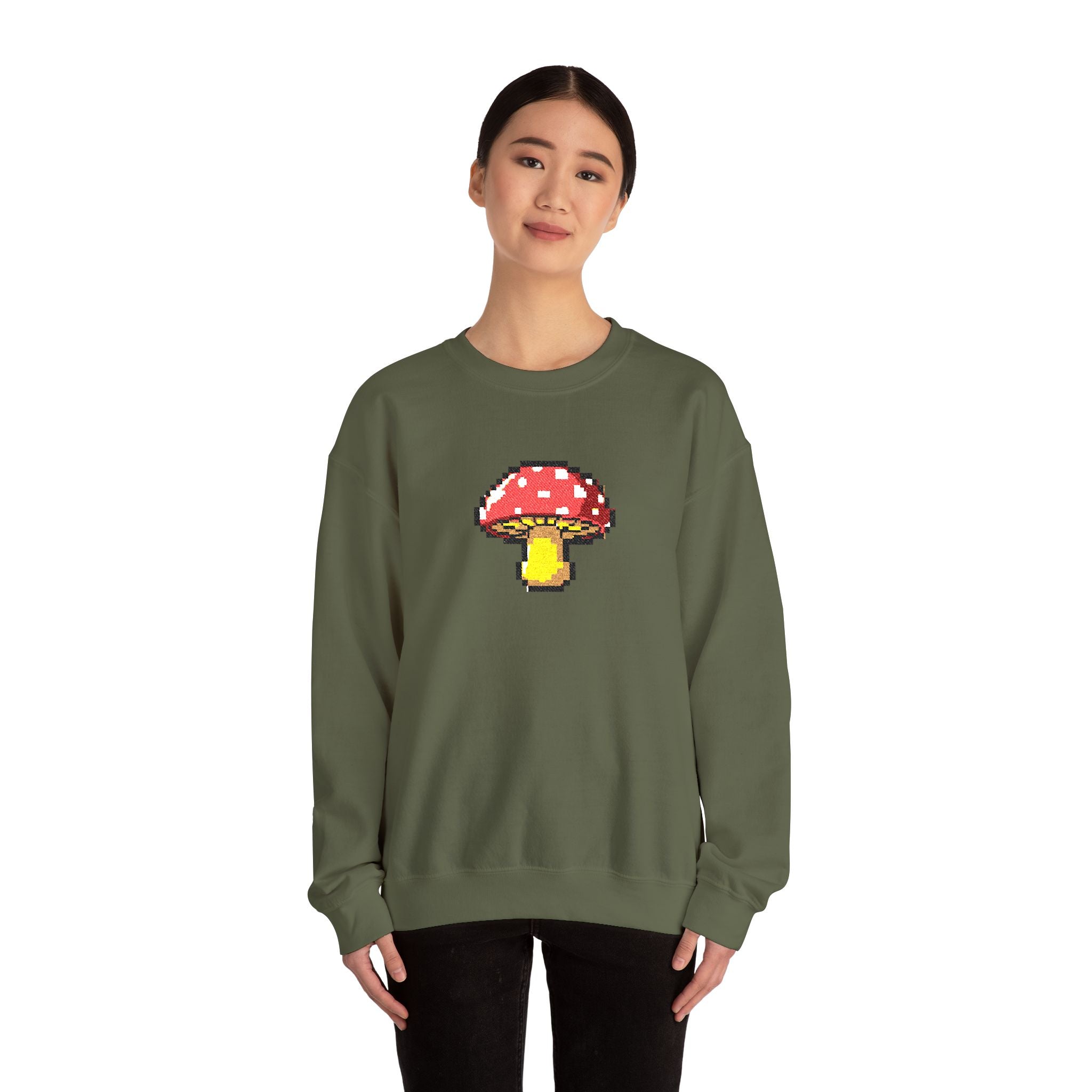 Pixel Mushroom Crewneck Sweatshirt — Cute Retro 8‑Bit Fungi Sweatshirt