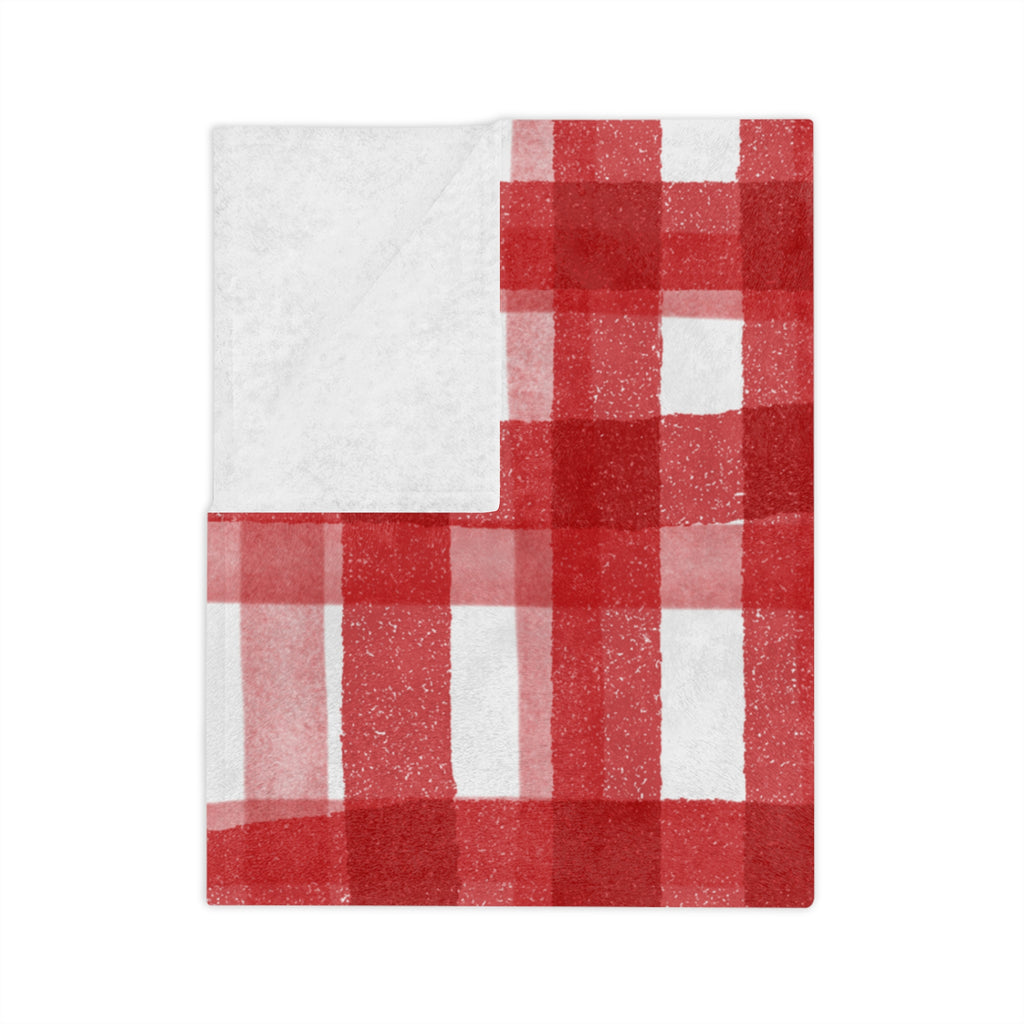 Red Watercolor Plaid Velveteen Microfiber Blanket — Cozy Holiday Throw