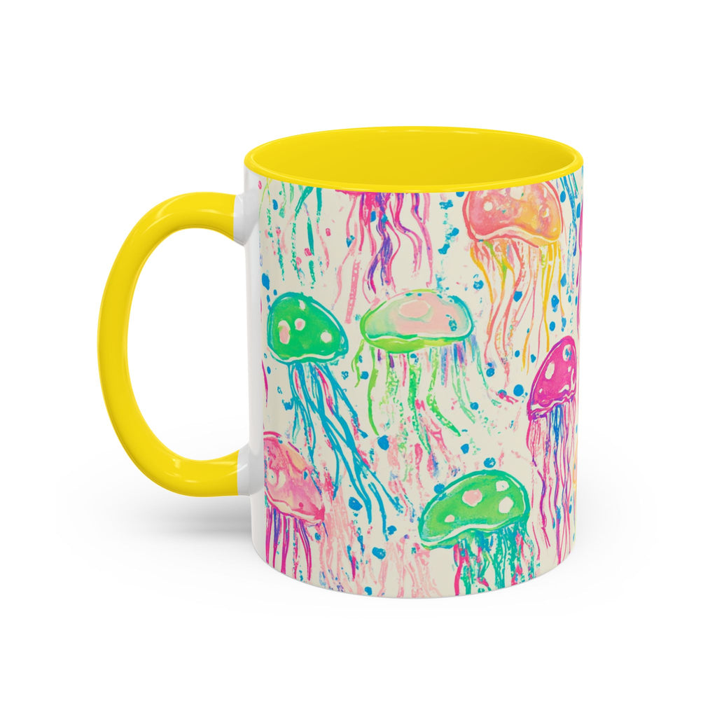 Colorful Jellyfish Accent Coffee Mug — Pink Interior Ocean Art 11/15oz