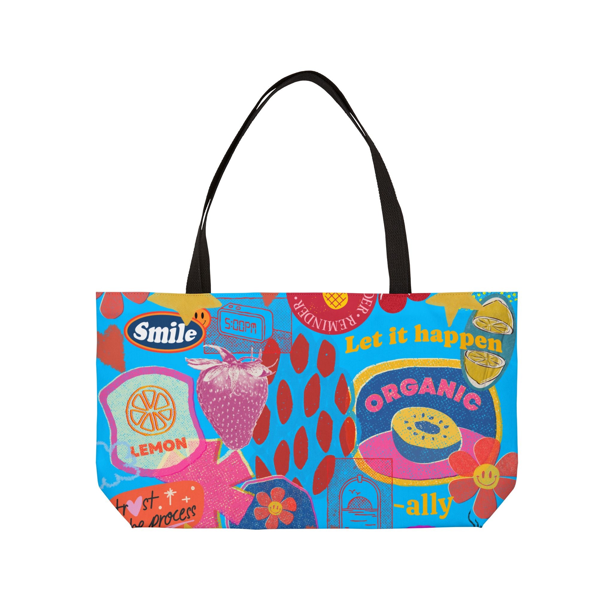 Colorful Retro Collage Weekender Tote - 'Let It Happen' Graphic Travel Bag